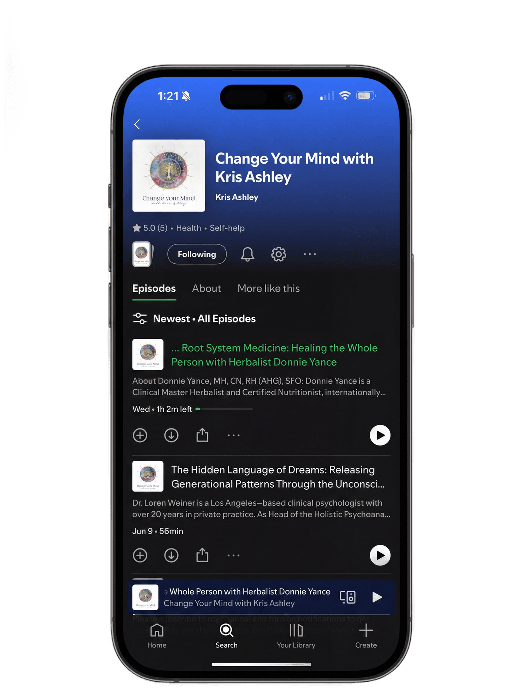 Change Your Mind podcast on a phone