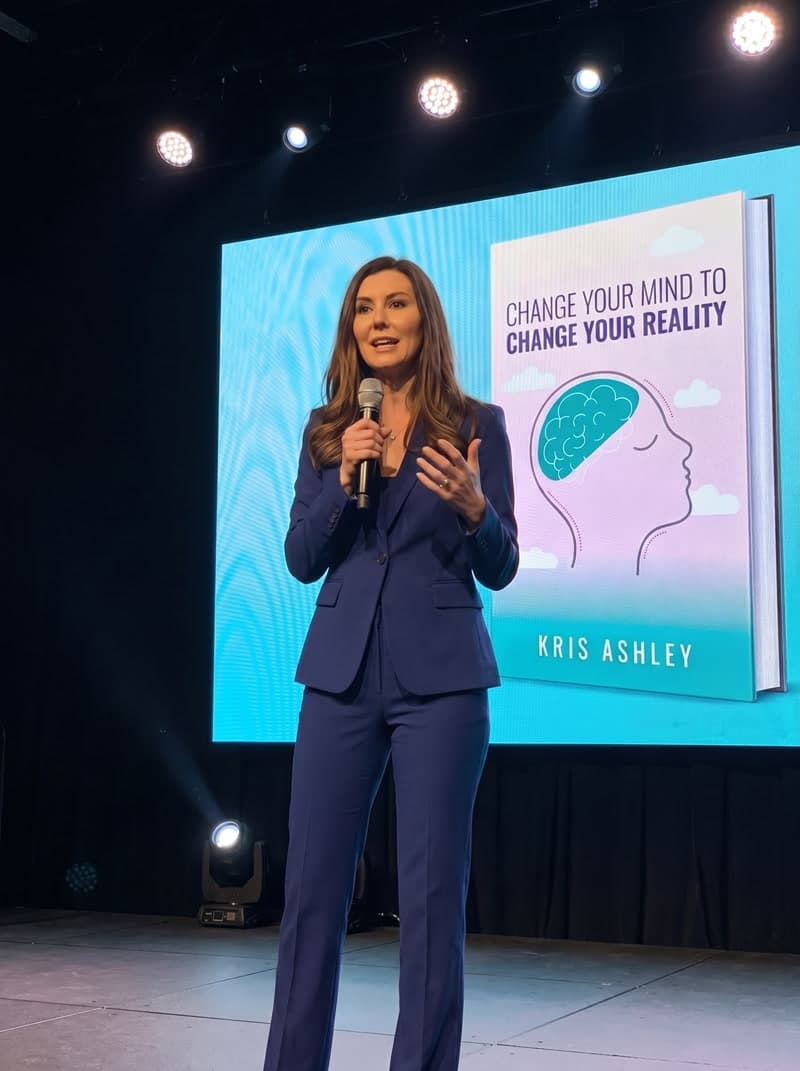 Kris Ashley speaking on stage